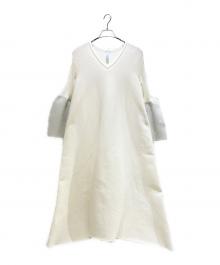 CFCL（シーエフシーエル）の古着「POTTERY GLITTER LONG BELL SLEEVE FLARE DRESS/ベルスリーブ リブニットワンピース」｜ホワイト