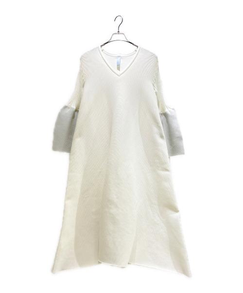 CFCL（シーエフシーエル）CFCL (シーエフシーエル) POTTERY GLITTER LONG BELL SLEEVE FLARE DRESS/ベルスリーブ リブニットワンピース ホワイト サイズ:1の古着・服飾アイテム
