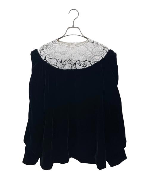 LUDLOW（ラドロー）LUDLOW (ラドロー) ベルベット コンビ ブラウス ブラック サイズ:Freeの古着・服飾アイテム
