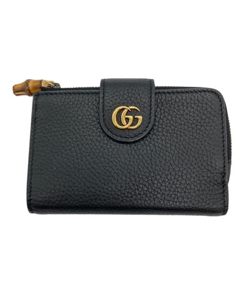 GUCCI（グッチ）GUCCI (グッチ) バンブー付き ダブルG ミディアム ウォレット ブラックの古着・服飾アイテム