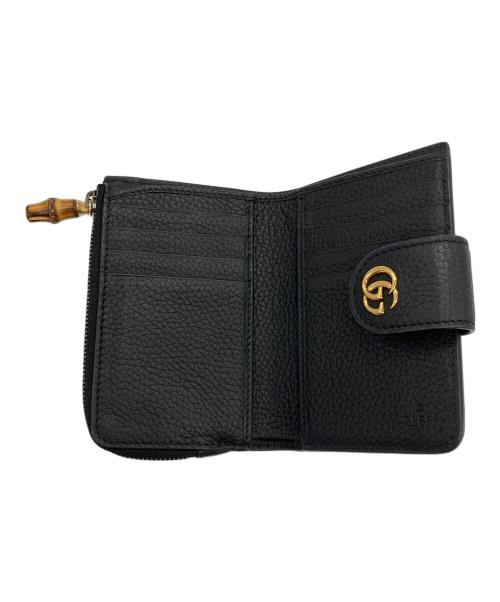 GUCCI（グッチ）GUCCI (グッチ) バンブー付き ダブルG ミディアム ウォレット ブラックの古着・服飾アイテム