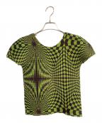 ISSEY MIYAKE meイッセイ ミヤケ ミー）の古着「ブロックチェックプリントボックスプリーツTシャツ」｜グリーン