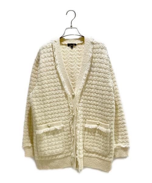 DRAWER（ドゥロワー）DRAWER (ドゥロワー) 7Gジャガード フリンジ ニット カーディガン アイボリー サイズ:2の古着・服飾アイテム