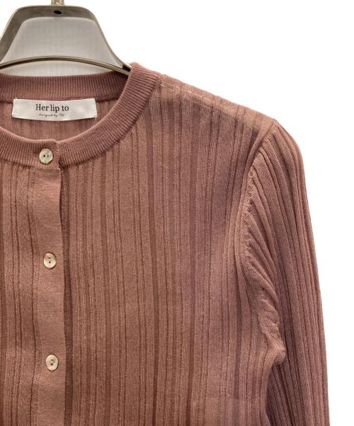 HER LIP TO（ハーリップトゥ）Her lip to (ハーリップトゥ) RANDOM RIBBED KNIT CARDIGAN ピンク サイズ:Sの古着・服飾アイテム