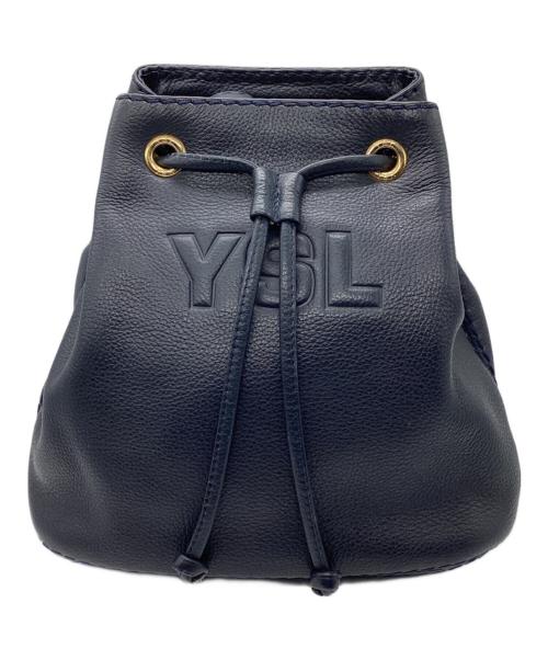 Yves Saint Laurent（イヴサンローラン）Yves Saint Laurent (イヴサンローラン) ロゴ巾着ショルダーバッグ ネイビーの古着・服飾アイテム