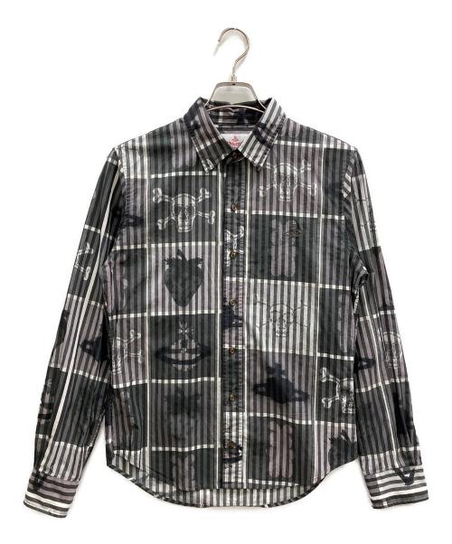 Vivienne Westwood man（ヴィヴィアン ウェストウッド マン）Vivienne Westwood man (ヴィヴィアン ウェストウッド マン) スカルプリントシャツ グレー サイズ:44の古着・服飾アイテム
