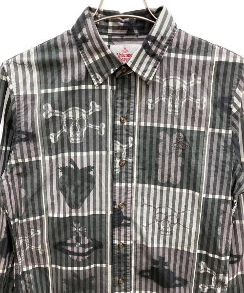 Vivienne Westwood man（ヴィヴィアン ウェストウッド マン）Vivienne Westwood man (ヴィヴィアン ウェストウッド マン) スカルプリントシャツ グレー サイズ:44の古着・服飾アイテム