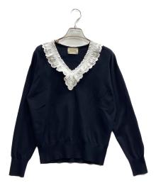 UNITED ARROWS（ユナイテッドアローズ）の古着「スカラップ レース フリル ニット」｜ネイビー