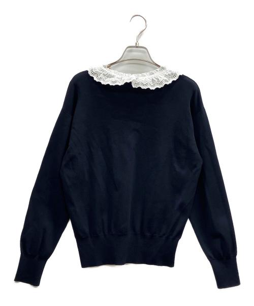 UNITED ARROWS（ユナイテッドアローズ）UNITED ARROWS (ユナイテッドアローズ) スカラップ レース フリル ニット ネイビー サイズ:Freeの古着・服飾アイテム