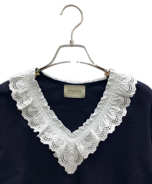 UNITED ARROWS（ユナイテッドアローズ）UNITED ARROWS (ユナイテッドアローズ) スカラップ レース フリル ニット ネイビー サイズ:Freeの古着・服飾アイテム