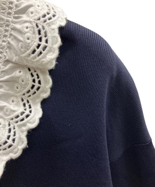 UNITED ARROWS（ユナイテッドアローズ）UNITED ARROWS (ユナイテッドアローズ) スカラップ レース フリル ニット ネイビー サイズ:Freeの古着・服飾アイテム