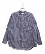 Graphpaperグラフペーパー）の古着「Broad Stripe L/S Oversized Band Collar Shirt」｜ブルー