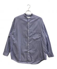 Graphpaper（グラフペーパー）の古着「Broad Stripe L/S Oversized Band Collar Shirt」｜ブルー