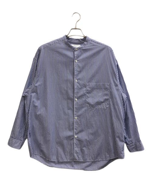 Graphpaper（グラフペーパー）Graphpaper (グラフペーパー) Broad Stripe L/S Oversized Band Collar Shirt ブルー サイズ:Freeの古着・服飾アイテム