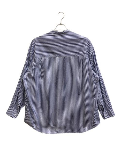Graphpaper（グラフペーパー）Graphpaper (グラフペーパー) Broad Stripe L/S Oversized Band Collar Shirt ブルー サイズ:Freeの古着・服飾アイテム