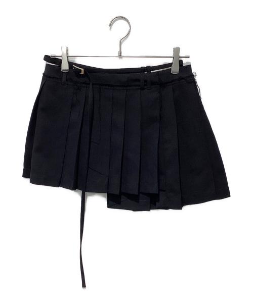 Acne studios（アクネ ストゥディオズ）Acne studios (アクネ ストゥディオズ) ベルト付きアシンメトリープリーツリサイクルグレインドプードルミニスカート ブラック サイズ:32の古着・服飾アイテム