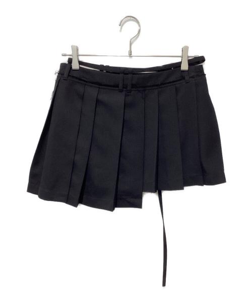 Acne studios（アクネ ストゥディオズ）Acne studios (アクネ ストゥディオズ) ベルト付きアシンメトリープリーツリサイクルグレインドプードルミニスカート ブラック サイズ:32の古着・服飾アイテム