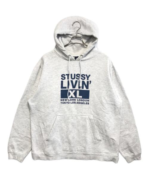 stussy（ステューシー）stussy (ステューシー) STUSSY LIVINプリントパーカー グレー サイズ:XLargeの古着・服飾アイテム