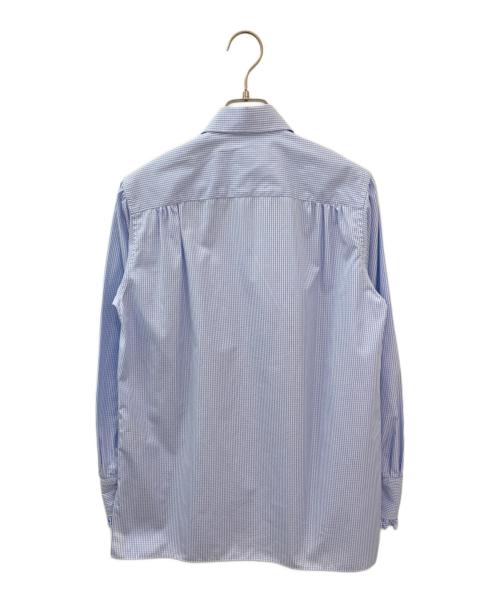 BOWTE（バウト）BOWTE (バウト) IENA (イエナ) 別注 ギンガムチェック フリルブラウス スカイブルーの古着・服飾アイテム