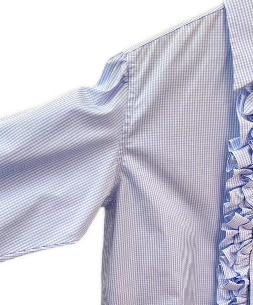 BOWTE（バウト）BOWTE (バウト) IENA (イエナ) 別注 ギンガムチェック フリルブラウス スカイブルーの古着・服飾アイテム