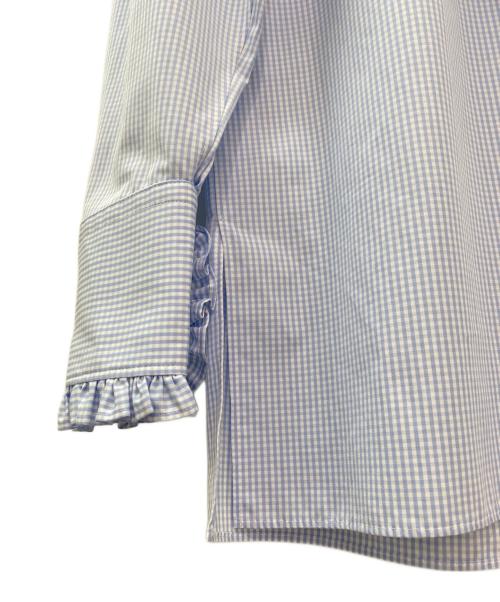 BOWTE（バウト）BOWTE (バウト) IENA (イエナ) 別注 ギンガムチェック フリルブラウス スカイブルーの古着・服飾アイテム