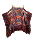 tricot COMME des GARCONSトリココムデギャルソン）の古着「フリルデザイン総柄スカート」｜ブラウン×ピンク