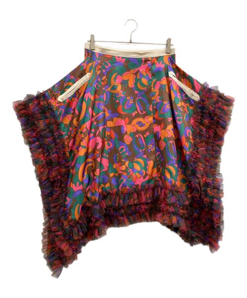 tricot COMME des GARCONS（トリココムデギャルソン）tricot COMME des GARCONS (トリココムデギャルソン) フリルデザイン総柄スカート ブラウン×ピンク サイズ:Mの古着・服飾アイテム