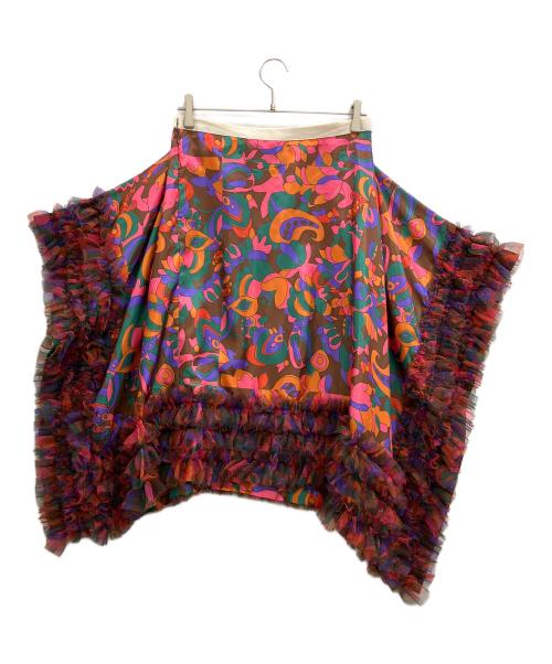 tricot COMME des GARCONS（トリココムデギャルソン）tricot COMME des GARCONS (トリココムデギャルソン) フリルデザイン総柄スカート ブラウン×ピンク サイズ:Mの古着・服飾アイテム