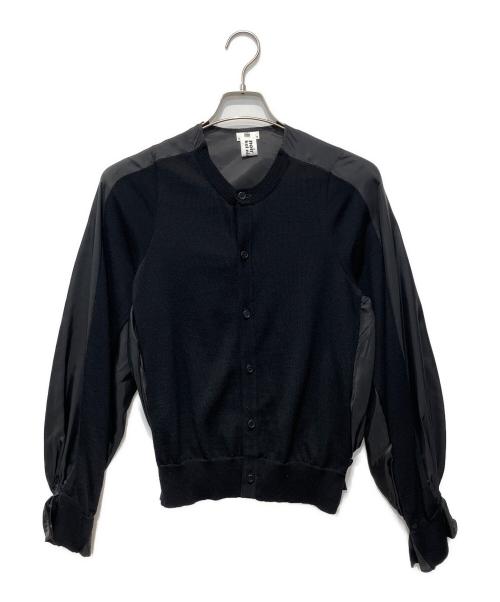 noir kei ninomiya（ノワール ケイ ニノミヤ）noir kei ninomiya (ノワール ケイ ニノミヤ) サテン切替フリルカーディガン ブラック サイズ:Sの古着・服飾アイテム