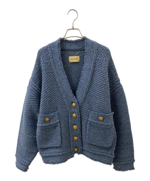 Curensology（カレンソロジー）Curensology (カレンソロジー) ツイーディヤーンニットカーディガン ブルー サイズ:Fの古着・服飾アイテム