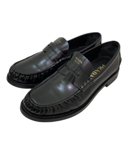 PRADA（プラダ）PRADA (プラダ) ブラッシュドレザー ローファー ブラック サイズ:36の古着・服飾アイテム
