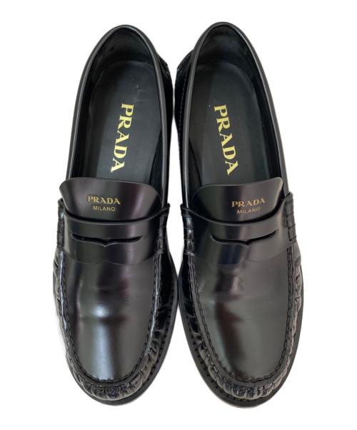 PRADA（プラダ）PRADA (プラダ) ブラッシュドレザー ローファー ブラック サイズ:36の古着・服飾アイテム