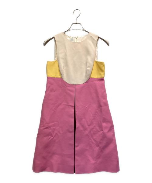 VALENTINO（ヴァレンティノ）VALENTINO (ヴァレンティノ) ノースリーブワンピース ベージュ×ピンク サイズ:40の古着・服飾アイテム