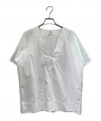 HERMESエルメス）の古着「V-Neck H Logo Embroidered Blouse Vネック H刺繍ブラウス」｜ホワイト