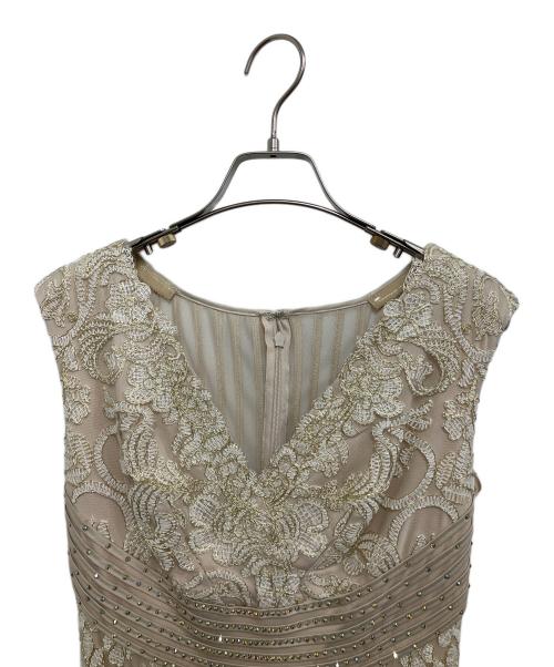 TADASHI SHOJI（タダシ ショージ）TADASHI SHOJI (タダシ ショージ) コードレースプリーツロングドレス ベージュの古着・服飾アイテム