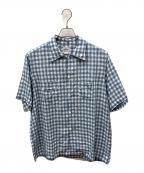POST O'ALLSポストオーバーオールズ）の古着「NEUTRA 4 S/S - Linen Block Check」｜ブルー×ホワイト
