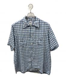 POST O'ALLS（ポストオーバーオールズ）の古着「NEUTRA 4 S/S - Linen Block Check」｜ブルー×ホワイト