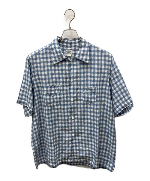 POST O'ALLS（ポストオーバーオールズ）POST O'ALLS (ポストオーバーオールズ) NEUTRA 4 S/S - Linen Block Check ブルー×ホワイト サイズ:Ｍの古着・服飾アイテム