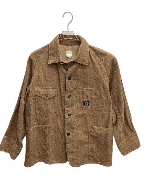 POST O'ALLS（ポストオーバーオールズ）POST O'ALLS (ポストオーバーオールズ) Engineers' Jacket : herringbone print corduroy ブラウン サイズ:Mの古着・服飾アイテム