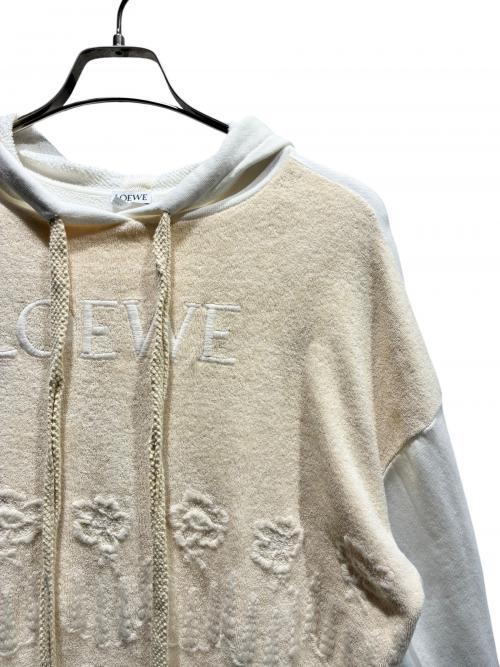 LOEWE（ロエベ）LOEWE (ロエベ) フラワーエンブロイダリーロゴプルオーバーパーカ ベージュ×ホワイト サイズ:Sの古着・服飾アイテム