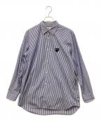 PLAY COMME des GARCONSプレイコムデギャルソン）の古着「Stripe Shirt With Black Emblem Pattern」｜ブルー