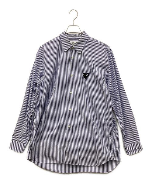 PLAY COMME des GARCONS（プレイコムデギャルソン）PLAY COMME des GARCONS (プレイコムデギャルソン) Stripe Shirt With Black Emblem Pattern ブルー サイズ:XLの古着・服飾アイテム
