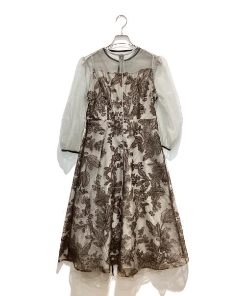 LeJa（レジャ）LeJa (レジャ) チュールパイピングリーフベルトAラインワンピースドレス グレー サイズ:Mの古着・服飾アイテム