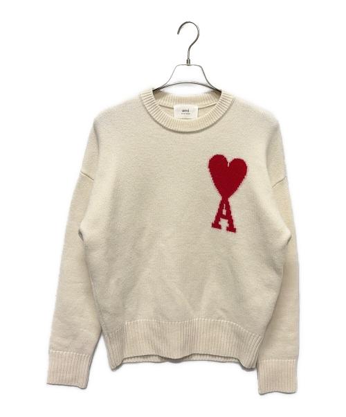 AMI PARIS（アミ パリス）AMI PARIS (アミ パリス) ハートロゴクルーネックニット ホワイト サイズ:Sの古着・服飾アイテム