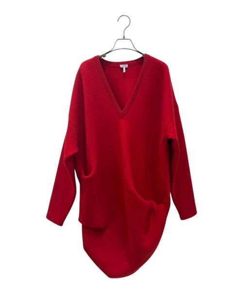 LOEWE（ロエベ）LOEWE (ロエベ) Draped Dress in Wool Blend（ウールブレンド ドレープドレス） レッド サイズ:Mの古着・服飾アイテム