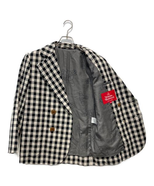 Vivienne Westwood RED LABEL（ヴィヴィアンウエストウッドレッドレーベル）Vivienne Westwood RED LABEL (ヴィヴィアンウエストウッドレッドレーベル) 綿麻ギンガムチェックダブルブレストジャケット ブラック サイズ:02の古着・服飾アイテム