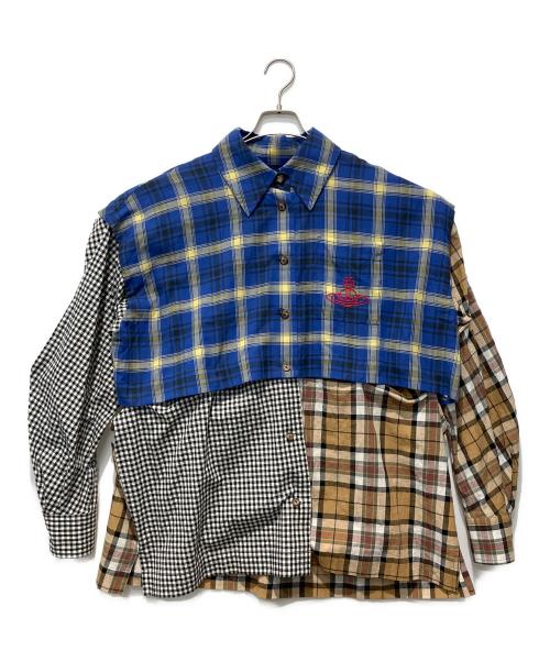 Vivienne Westwood RED LABEL（ヴィヴィアンウエストウッドレッドレーベル）Vivienne Westwood RED LABEL (ヴィヴィアンウエストウッドレッドレーベル) トリプルチェックブロッキングディタッチャブルシャツ ブルー サイズ:00の古着・服飾アイテム