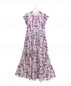 patouパトゥ）の古着「Organic Cotton Ruffle Sleeve Printed Maxi Dress/オーガニックコットン ラッフルスリーブ プリント マキシドレス/DR08701195041」｜ホワイト×パープル