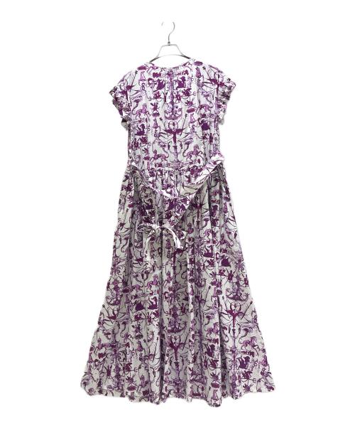 patou（パトゥ）patou Organic Cotton Ruffle Sleeve Printed Maxi Dress/オーガニックコットン ラッフルスリーブ プリント マキシドレス/DR08701195041 ホワイト×パープル サイズ:36の古着・服飾アイテム