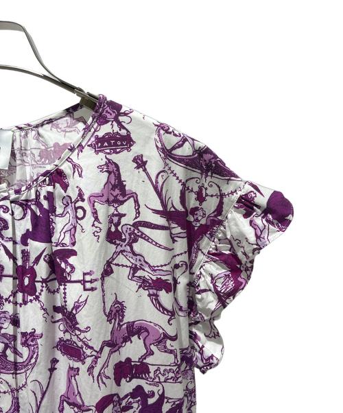 patou（パトゥ）patou Organic Cotton Ruffle Sleeve Printed Maxi Dress/オーガニックコットン ラッフルスリーブ プリント マキシドレス/DR08701195041 ホワイト×パープル サイズ:36の古着・服飾アイテム